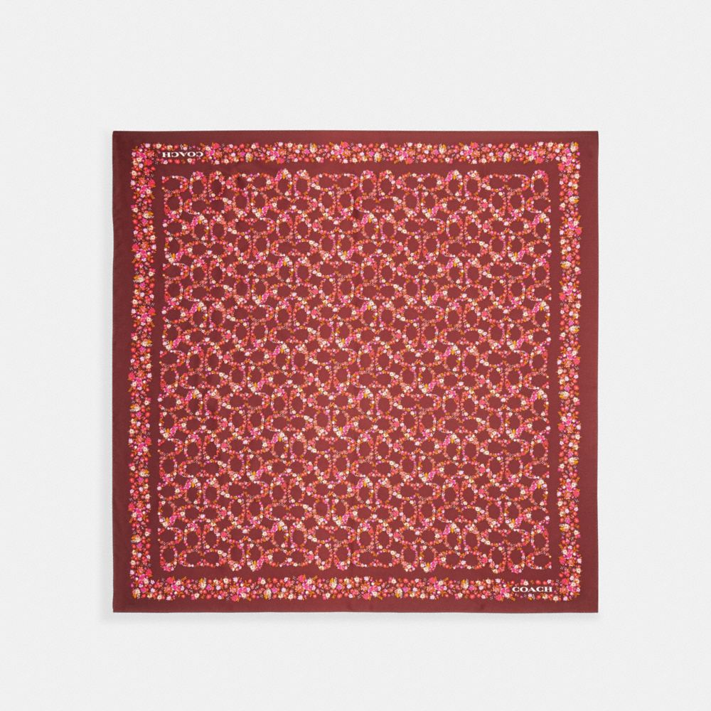 COACH®,Foulard Carré En Soie À Imprimé Cluster Signature Posey,Brun/multi,Front View