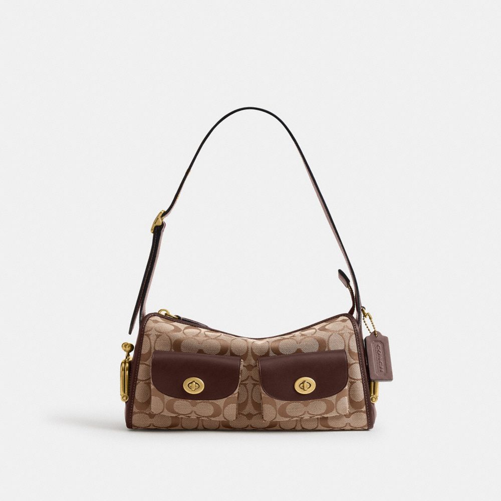 COACH®,Borsa Haversack 27 Con Chiusura Turnlock In Jacquard Signature,Media,B4/Khaki acero,Front View