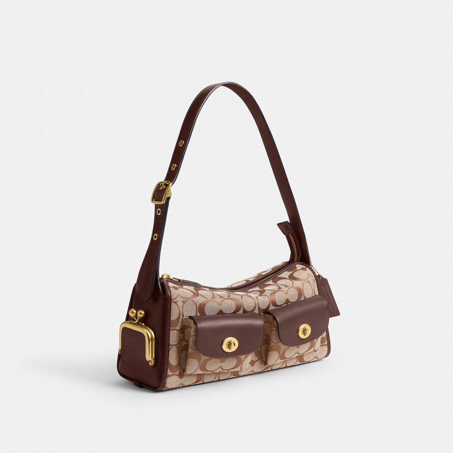 Женская сумка Coach Turnlock Haversack Bag 27 In Signature Jacquard, цвет: Хаки кленовый — фото 2