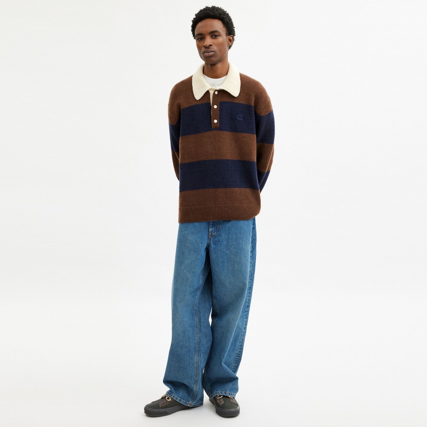 Мужской свитер Coach Knit Rugby Polo, цвет: Коричневый / Разноцветный — фото 2