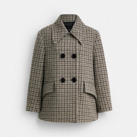 Женское пальто Coach Houndstooth Wool, цвет: Чёрный / Белый разноцветный