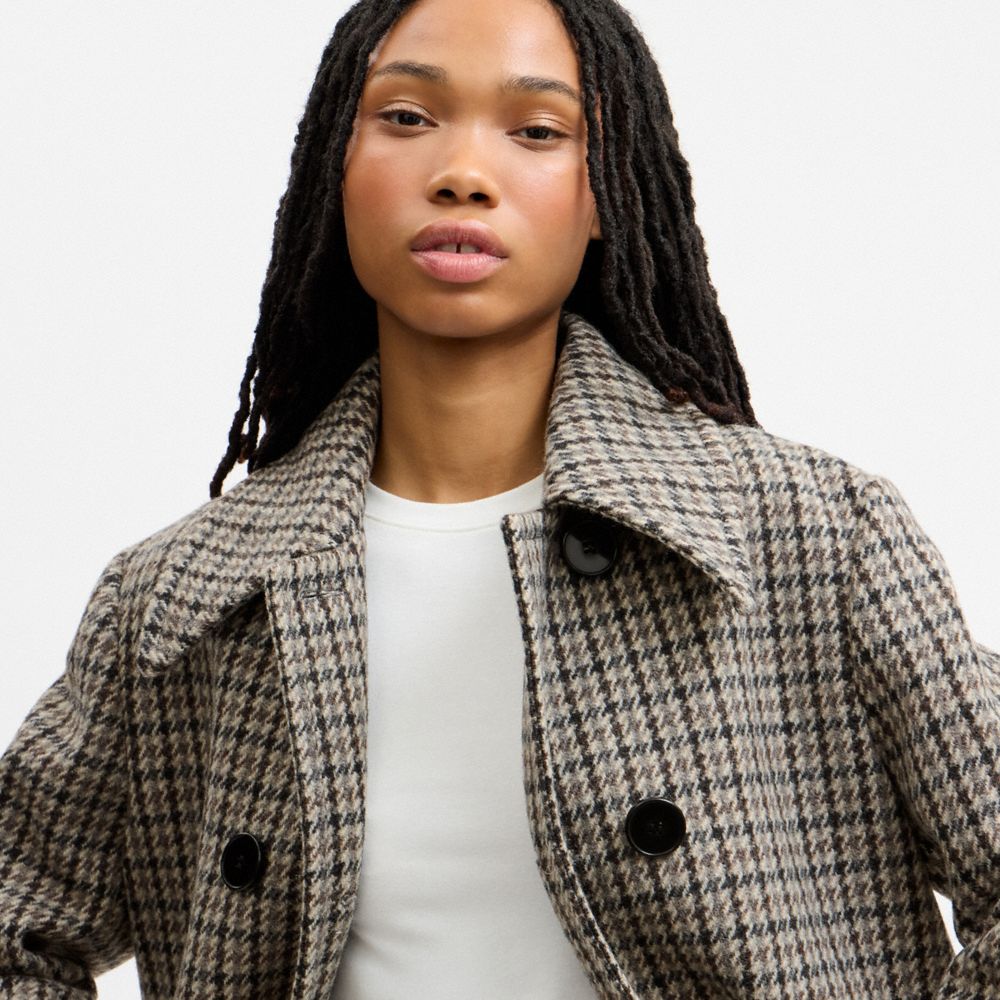 Houndstooth Wool Coat
