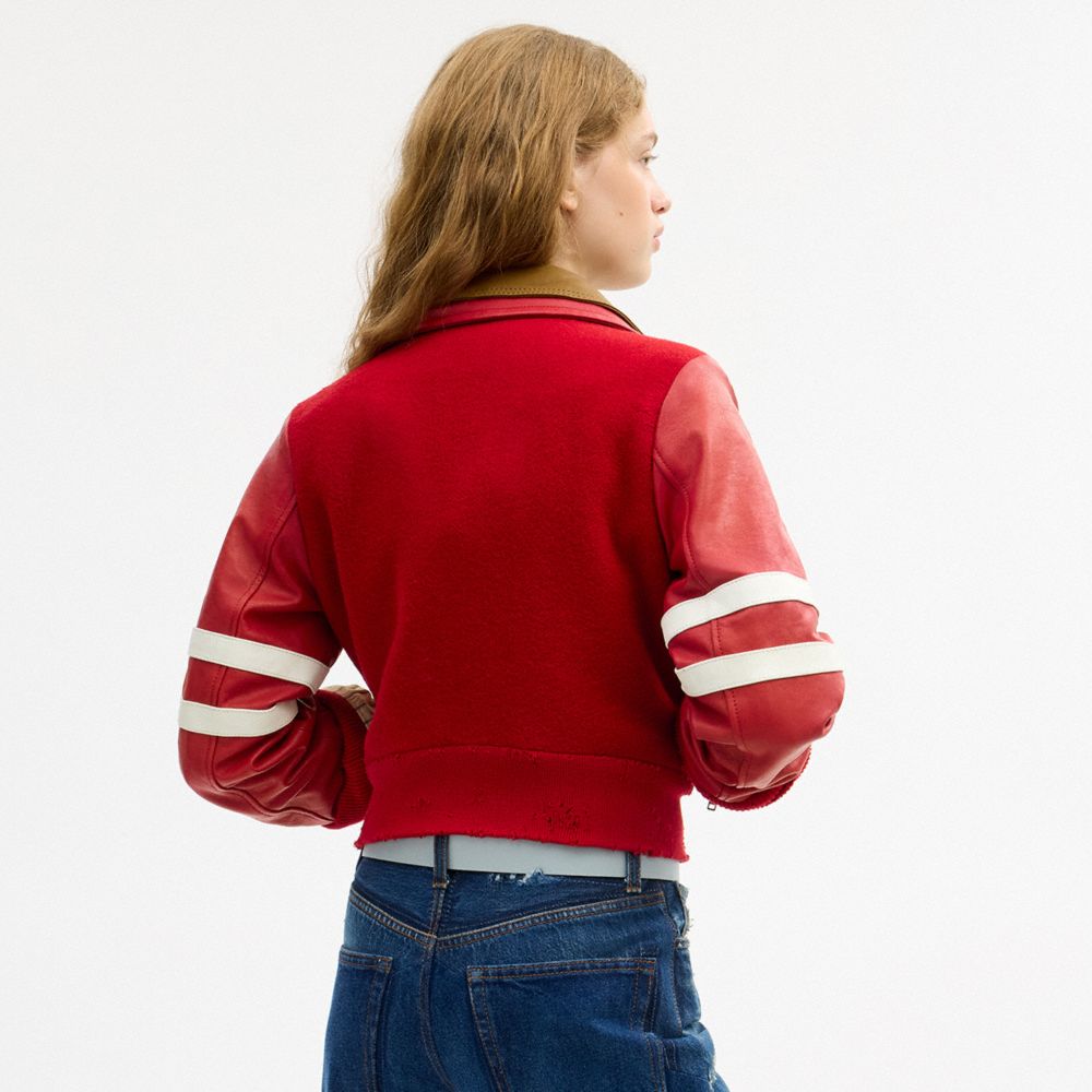 COACH®,Buy Now Stripe Wool Varsity Jacket,,Scale View