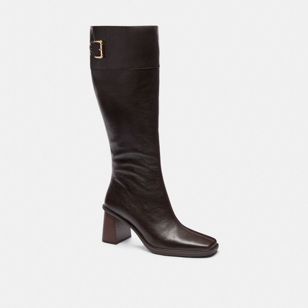 COACH®,Extended Calf Heeled Buckle Boot,,Front View