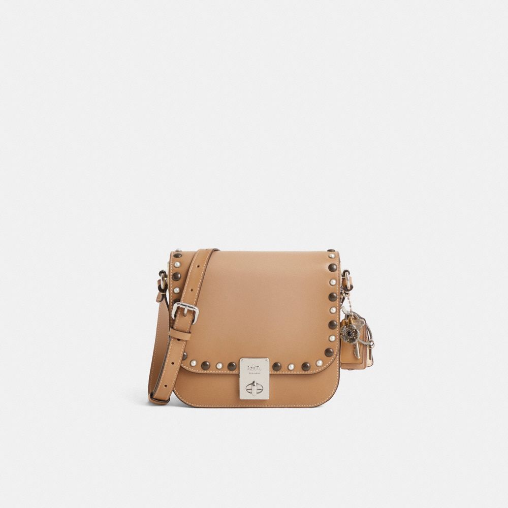 COACH®,Upcrafted Hutton Saddle Bag In Colorblock,Beige,Front View