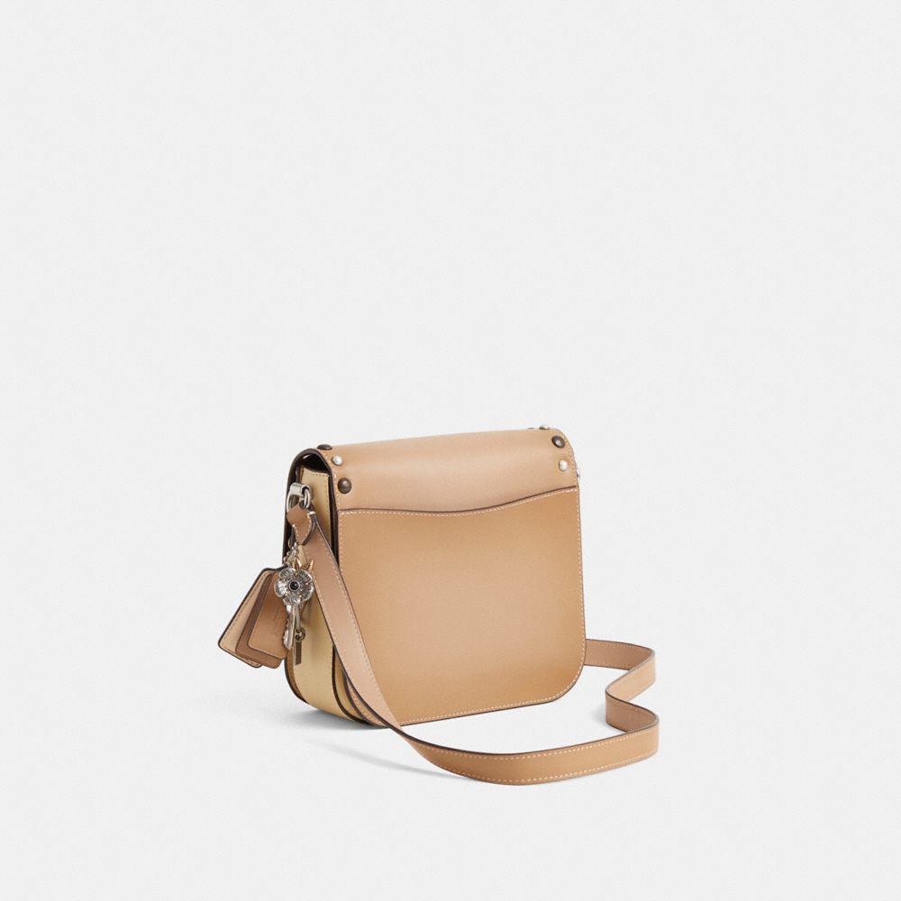 COACH®,Upcrafted Hutton Saddle Bag In Colorblock,Beige,Angle View