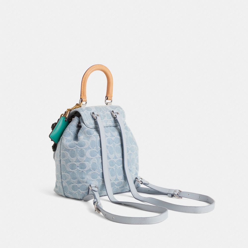 COACH®,Upcrafted Riya Backpack 21 In Signature Denim,Blue,Angle View