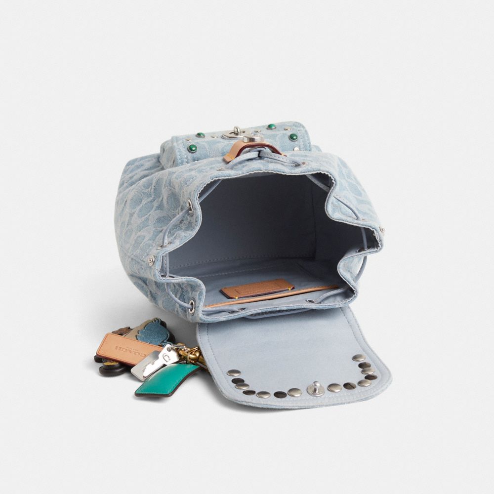 COACH®,Upcrafted Riya Backpack 21 In Signature Denim,Blue,Inside View,Top View