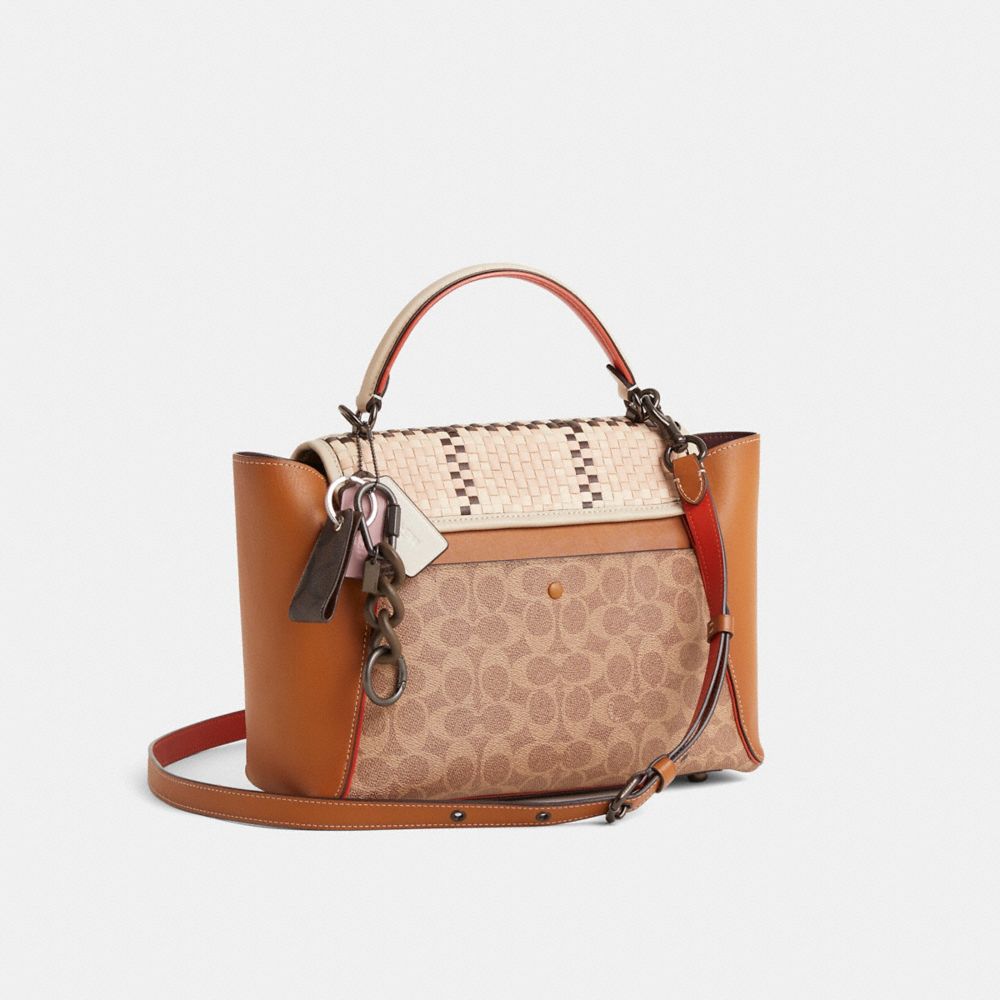 COACH®,Upcrafted Courier Carryall In Colorblock Signature Canvas,Brown,Angle View