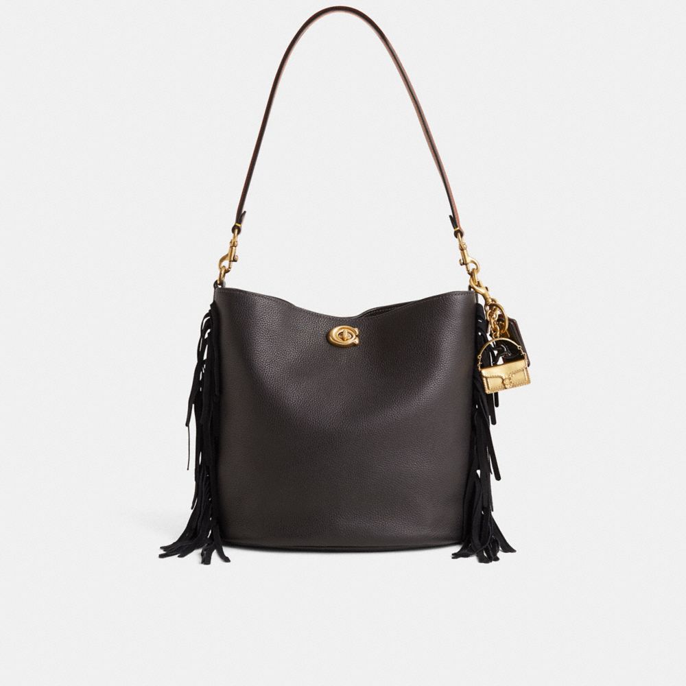 COACH®,Upcrafted Willow Soft Bucket Bag,Black,Front View
