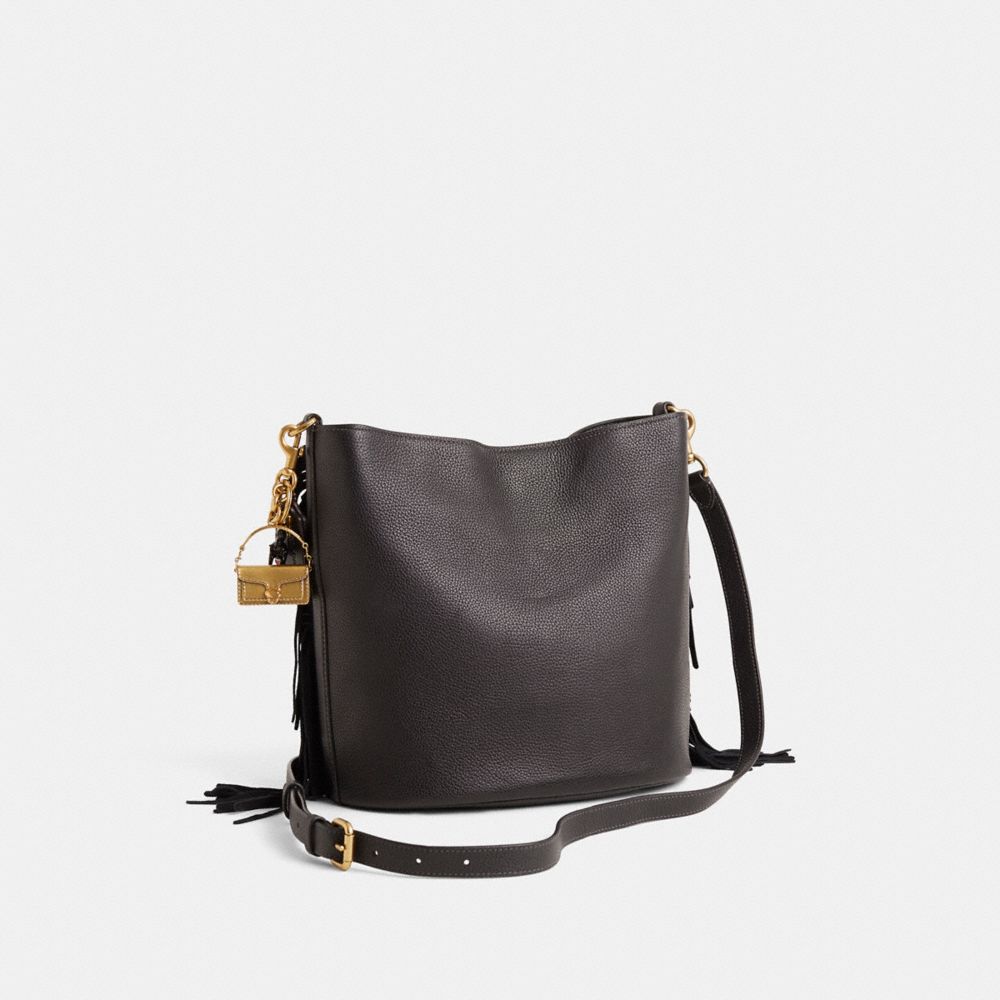 COACH®,Upcrafted Willow Soft Bucket Bag,Black,Angle View