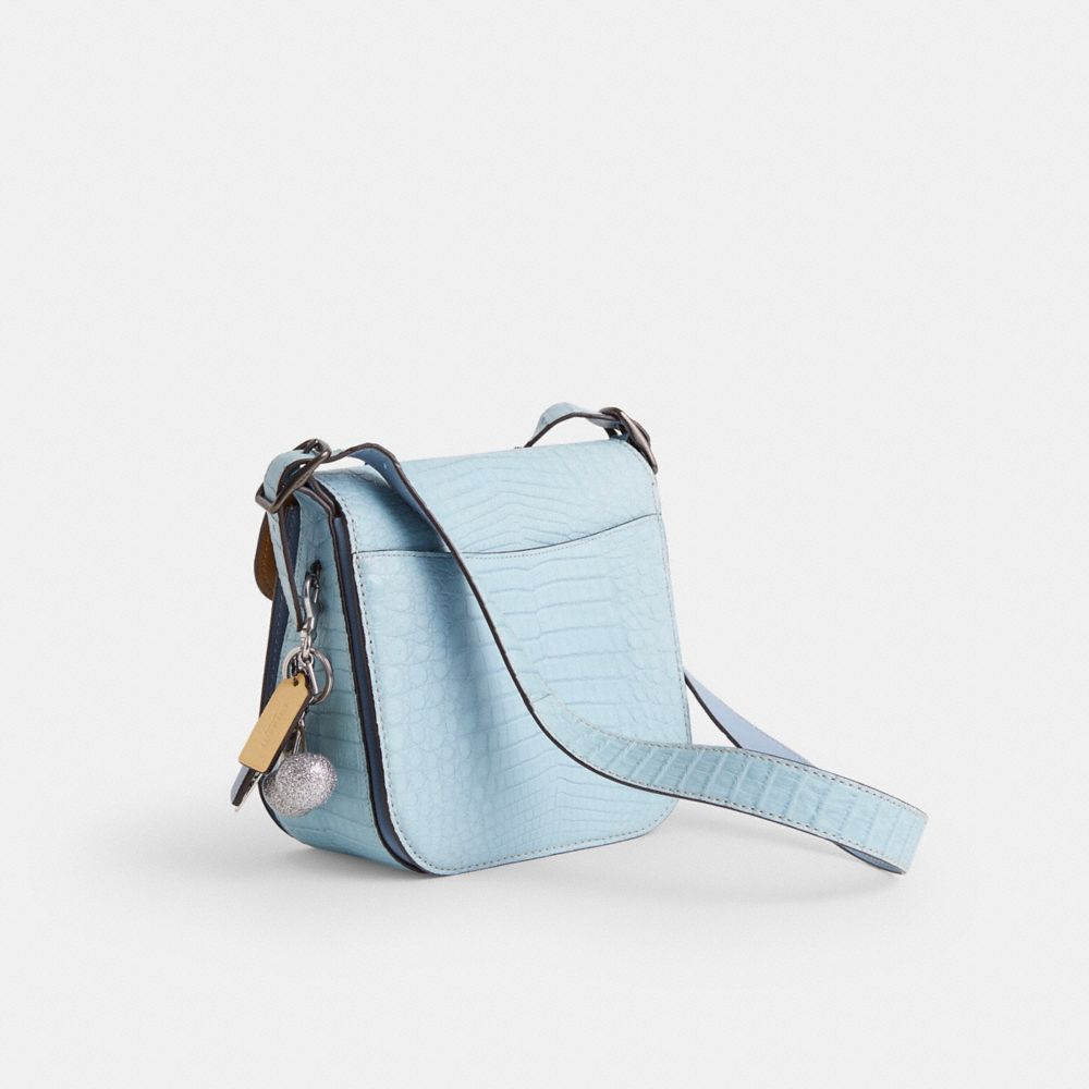 COACH®,Upcrafted Courier Bag In Crocodile,Blue,Angle View