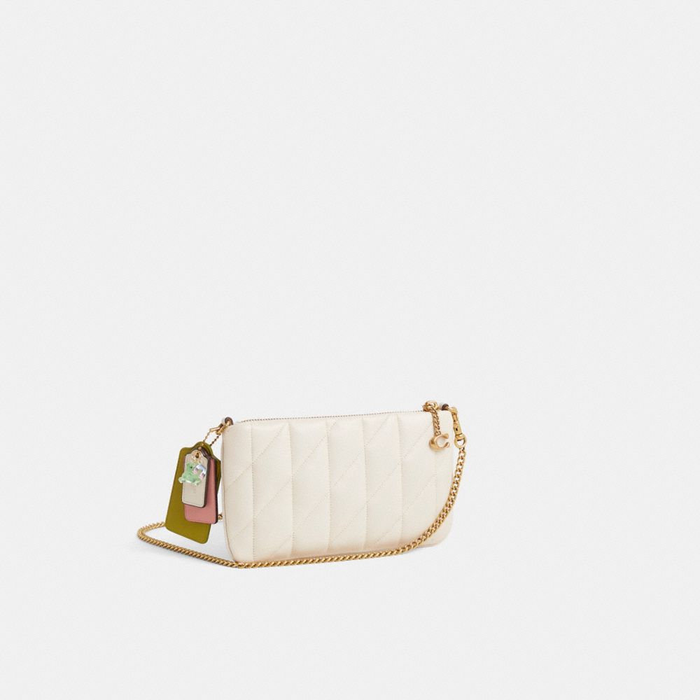 COACH®,Reloved Pouch Bag With Pillow Quilting,Wristlet,Pouch,Metal Material,Graphic,Quilted,Sustainable,Brass,Day Party,Cream,Angle View