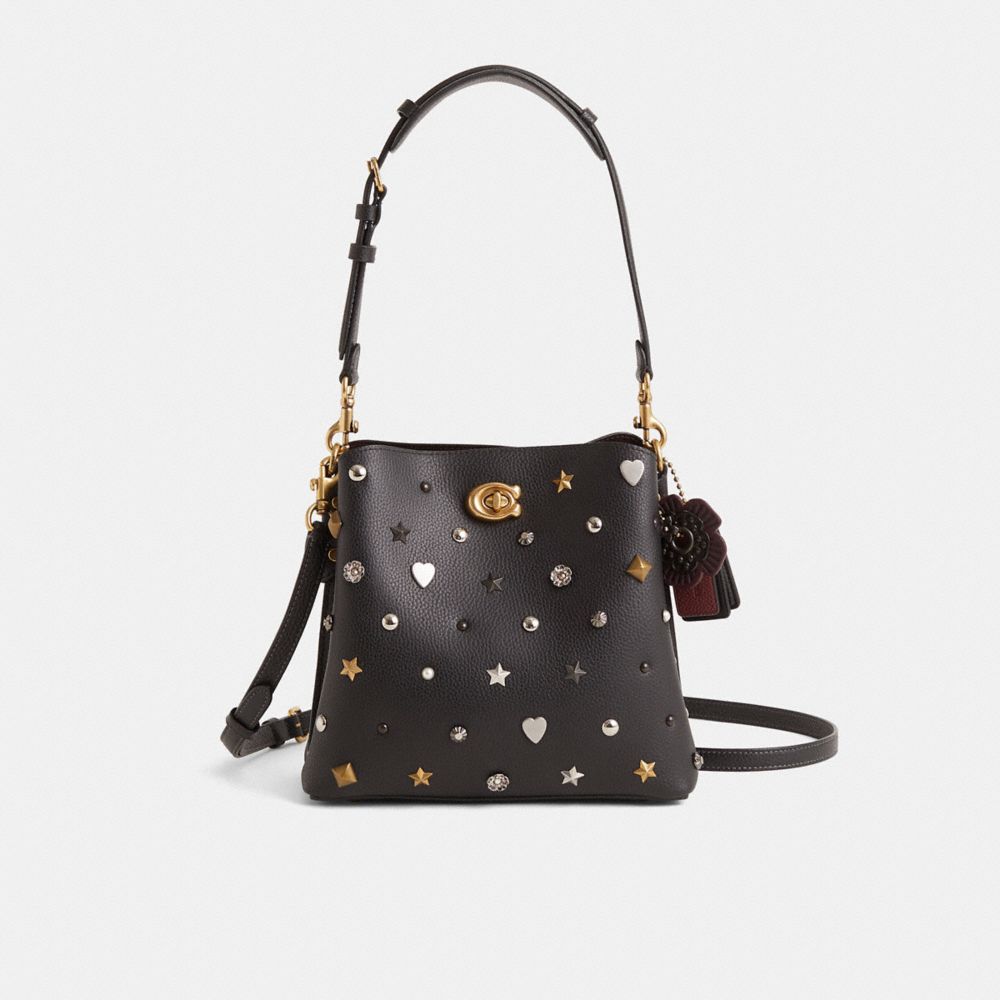 COACH®,Upcrafted Willow Bucket Bag,Black,Front View