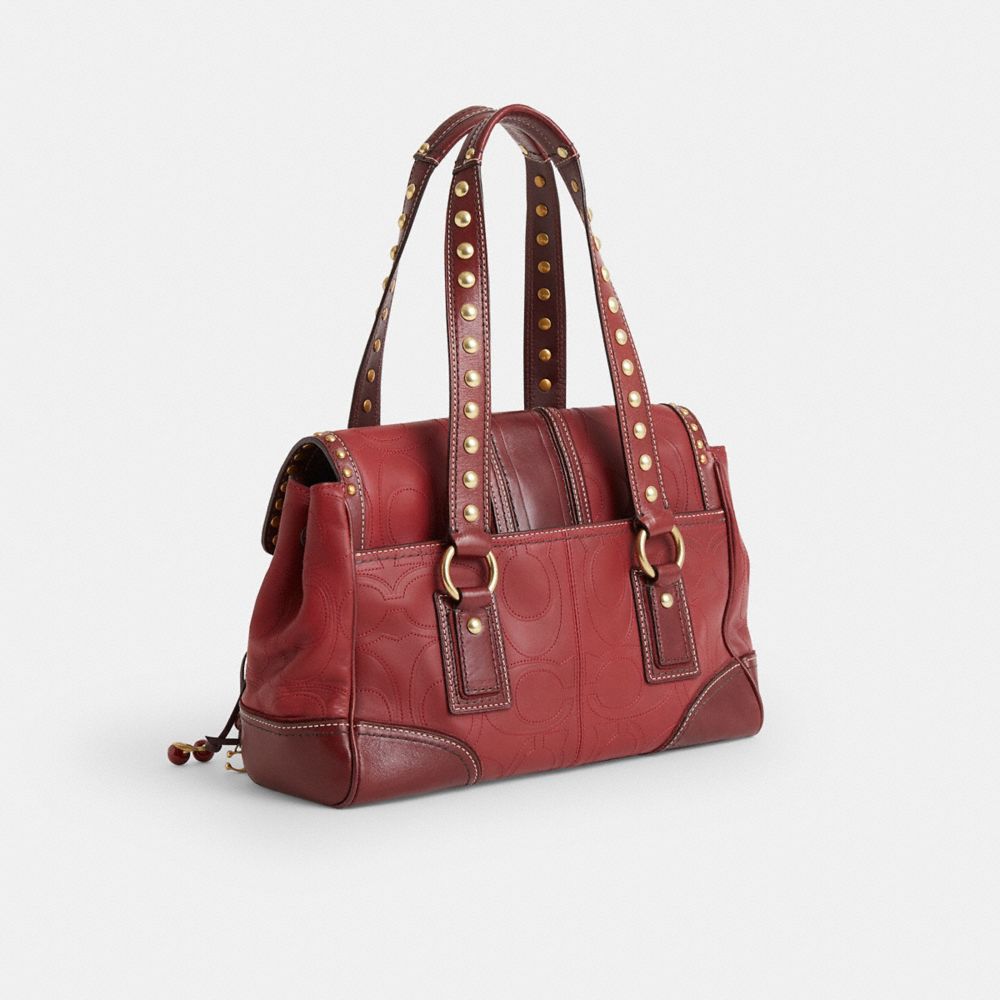 COACH®,Upcrafted Hamptons Signature Flap Satchel,Maroon,Angle View