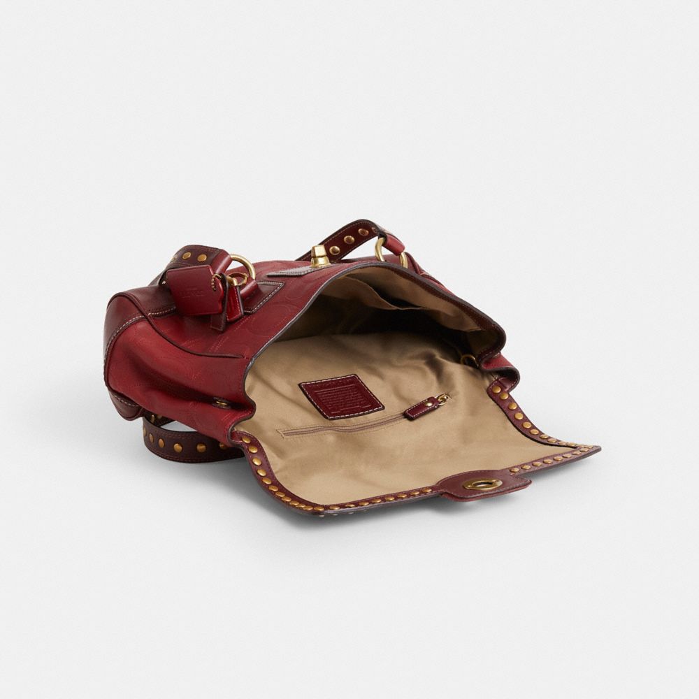 COACH®,Upcrafted Hamptons Signature Flap Satchel,Maroon,Inside View,Top View