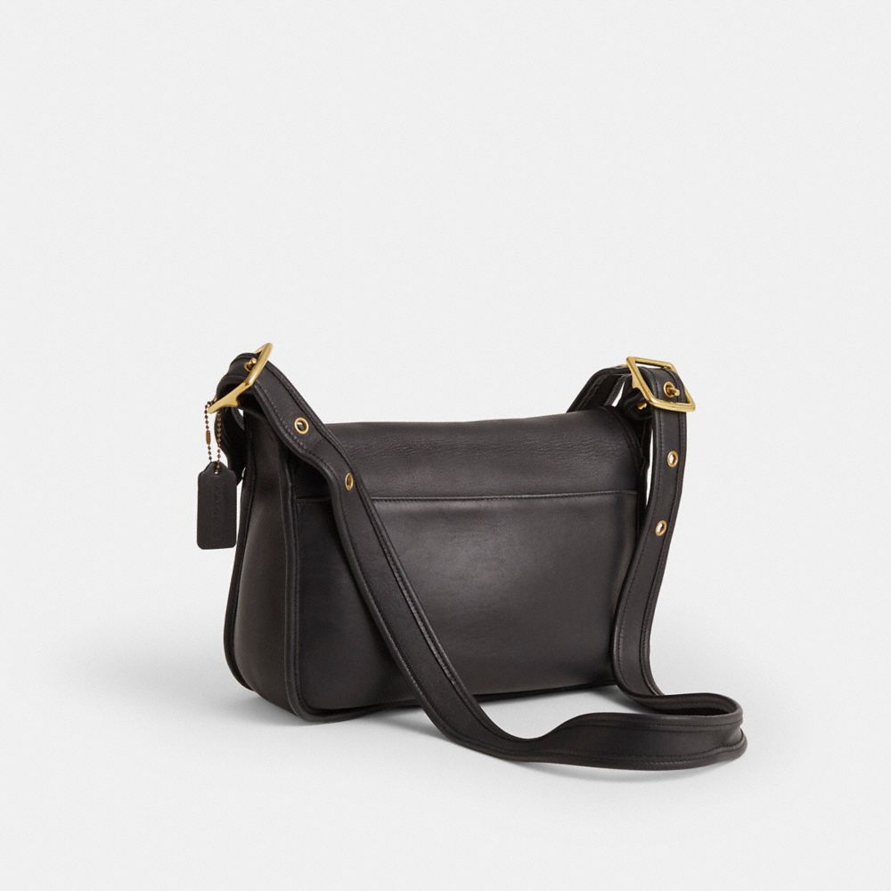 COACH®,Vintage Patricia's Legacy Bag,Leather,Crossbody,Metal Material,Metal,Sustainable,Adjustable,Gold Metal,Casual,Black,Angle View