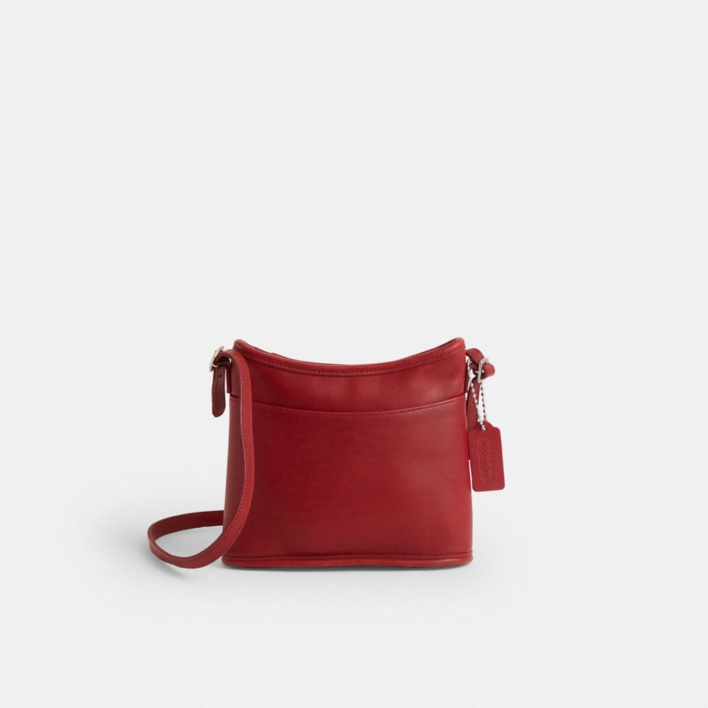 COACH®,Vintage Aero Pocket Zip Bag,Leather,Crossbody,Metal Material,Sustainable,Adjustable,Silver Metal,Casual,Maroon,Front View