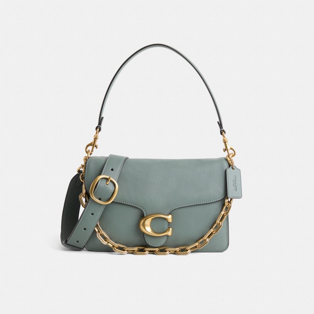COACH®,Restored Chain Tabby Shoulder Bag,Leather,Shoulder Bag,Metal Material,Metal,Logo,Pendant,Adjustable,Sustainable,Gol...,Gray,Front View