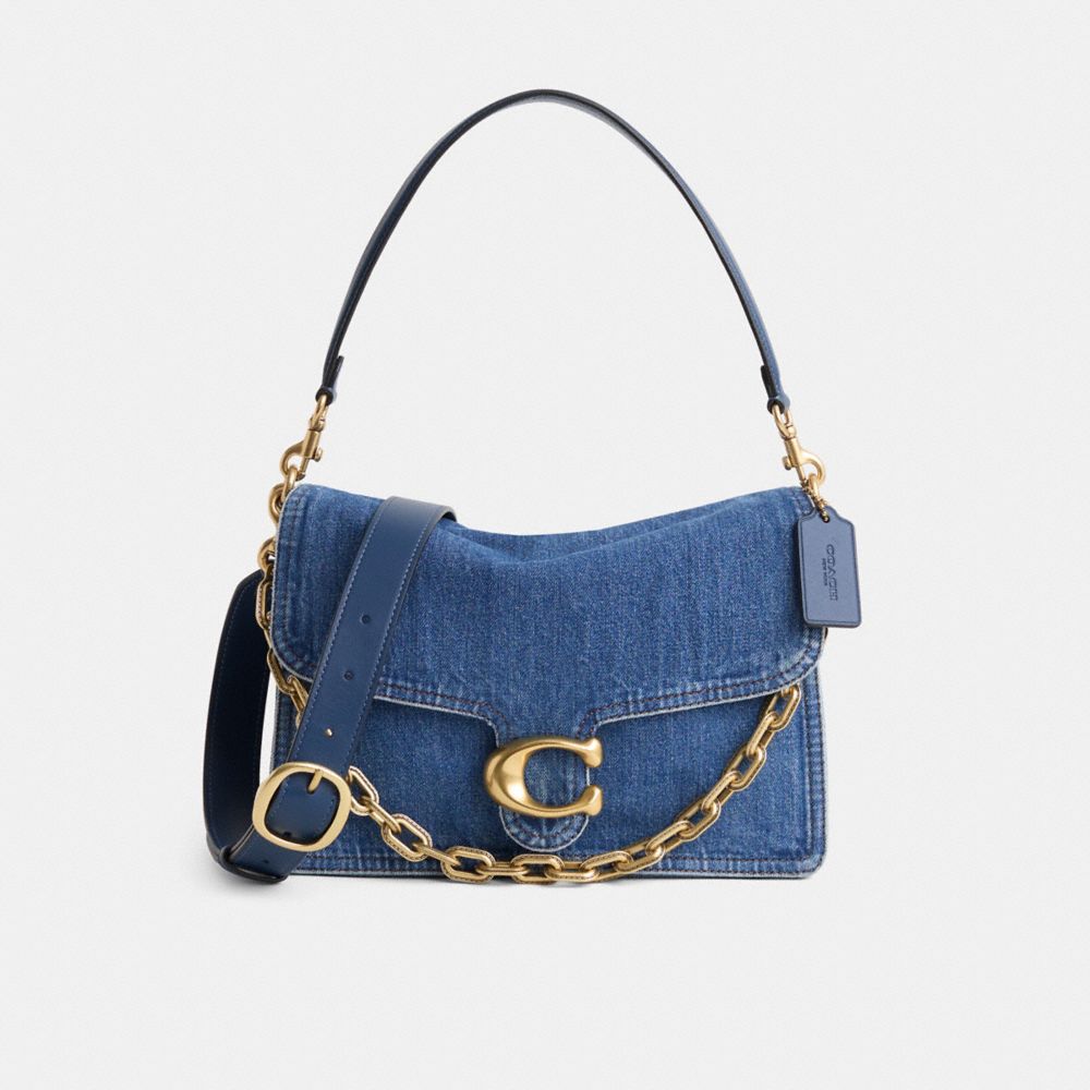COACH®,Restored Chain Tabby Shoulder Bag 30,Calfskin Leather,Denim,Leather,Shoulder Bag,Metal Material,Pendant,Logo,Metal,...,Blue,Front View