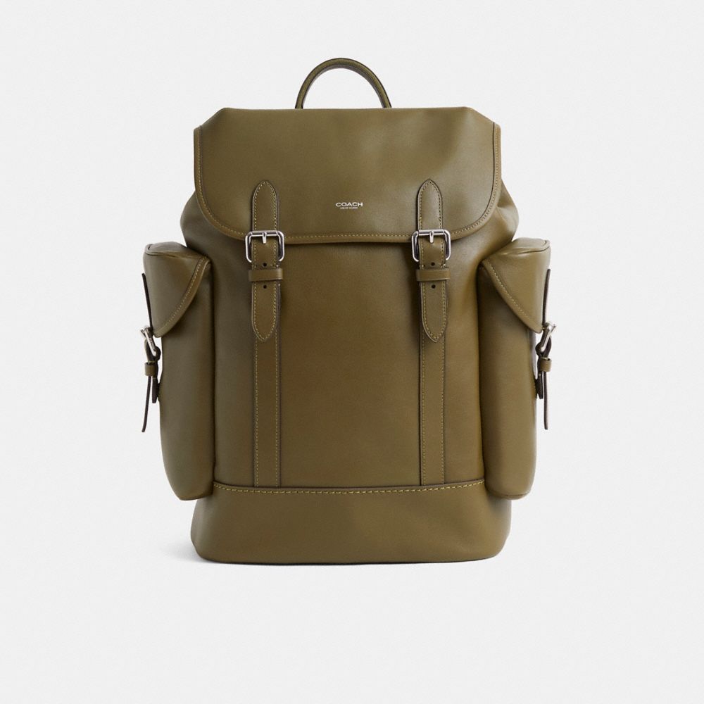COACH®,Restored Hitch Backpack,Leather,Microfiber,Backpack,Plastic,Pendant,Sustainable,Adjustable,Gunmetal,Casual,,Front View