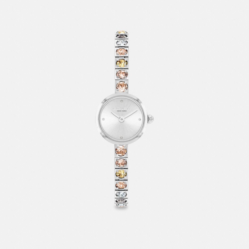COACH®,Iris Watch, 19MM,Crystal,Gem Embellishment,Water Resistant,Stainless Steel,Formal,Silver,Front View