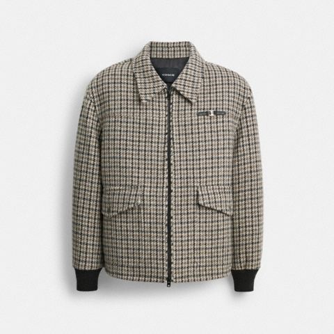 Мужское пальто Coach Houndstooth Short Wool, цвет: Тёмный серый