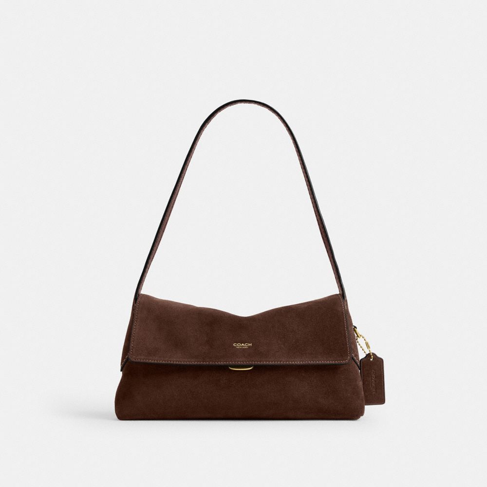 COACH®,Chelsea Shoulder Bag 26,Leather,Calfskin Leather,Suede,Shoulder Bag,Brass,Casual,Brown,Front View