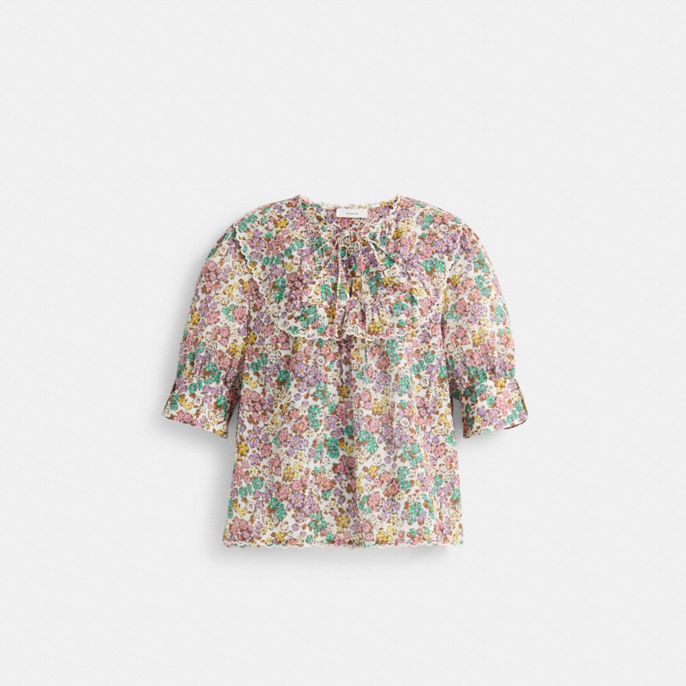 COACH®,Restored Printed Broderie Anglaise Bib Shirt,,Front View