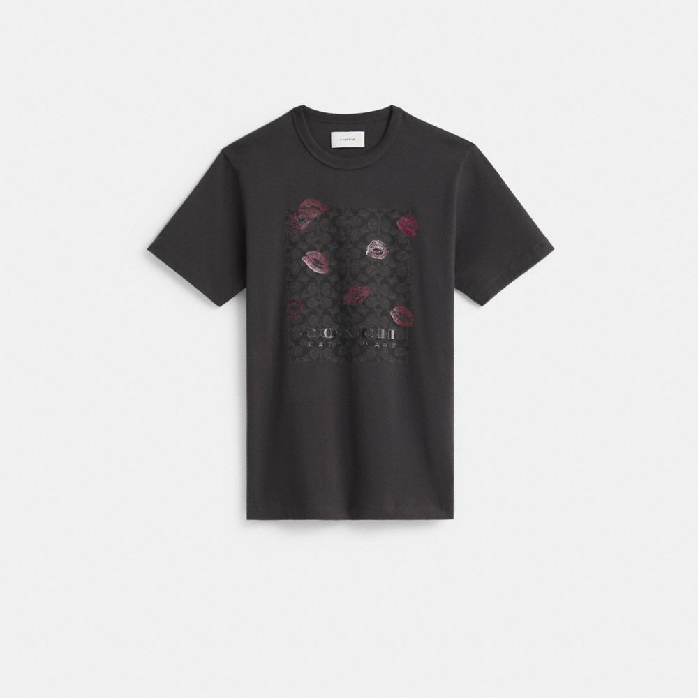 COACH®,Restored Signature Square Kiss Print T-Shirt,,Front View