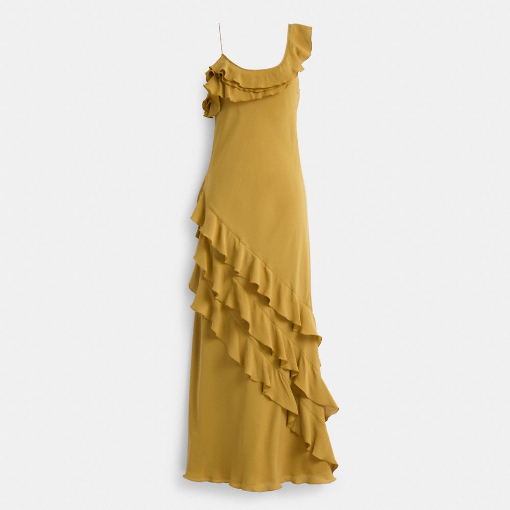 COACH®,Restored Bias Dress With Ruffle Neckline,,Front View