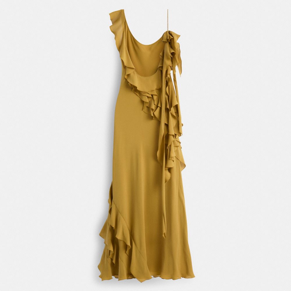 COACH®,Restored Bias Dress With Ruffle Neckline,,Back View