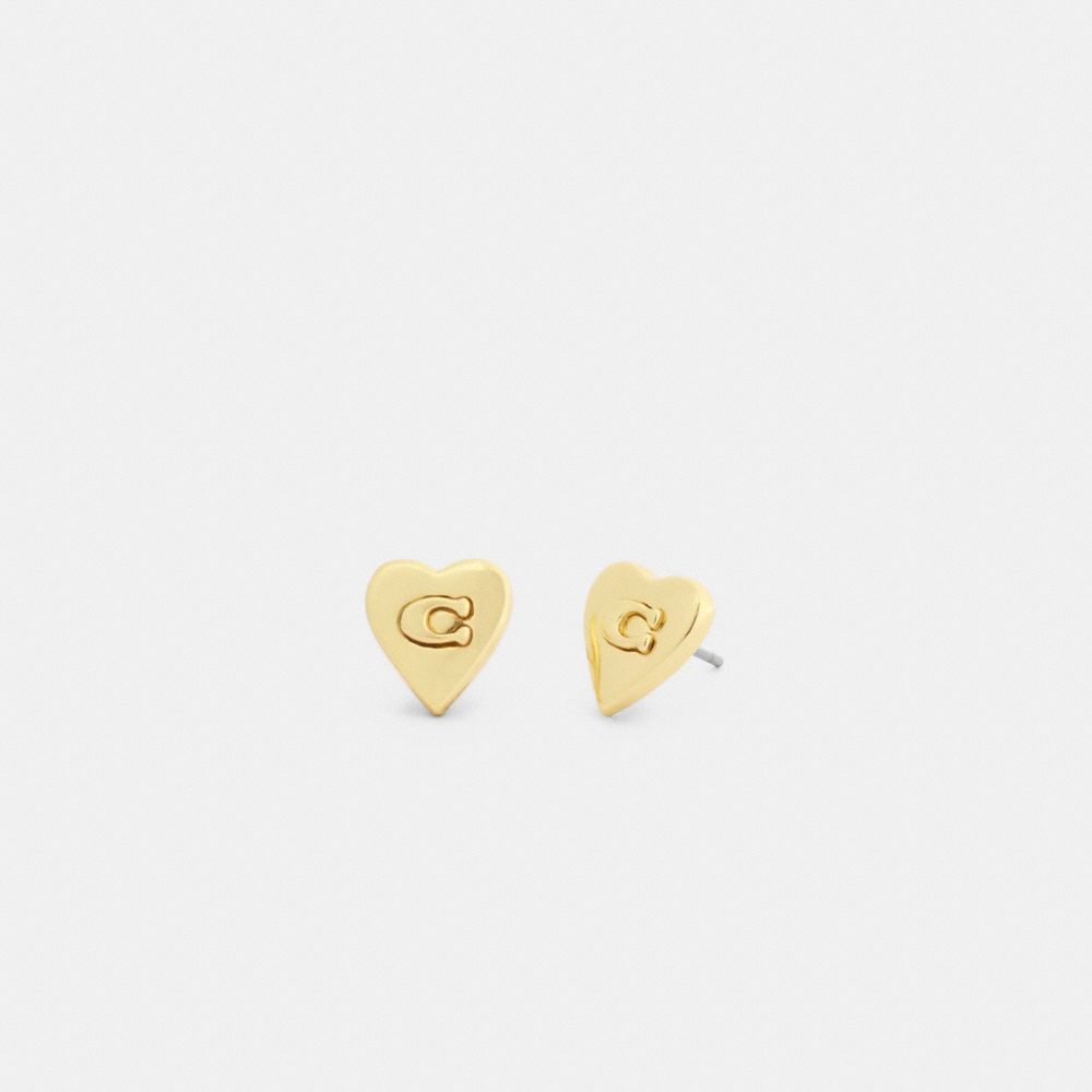 COACH®,Pendientes Signature Heart con Tachuelas,Or,Front View