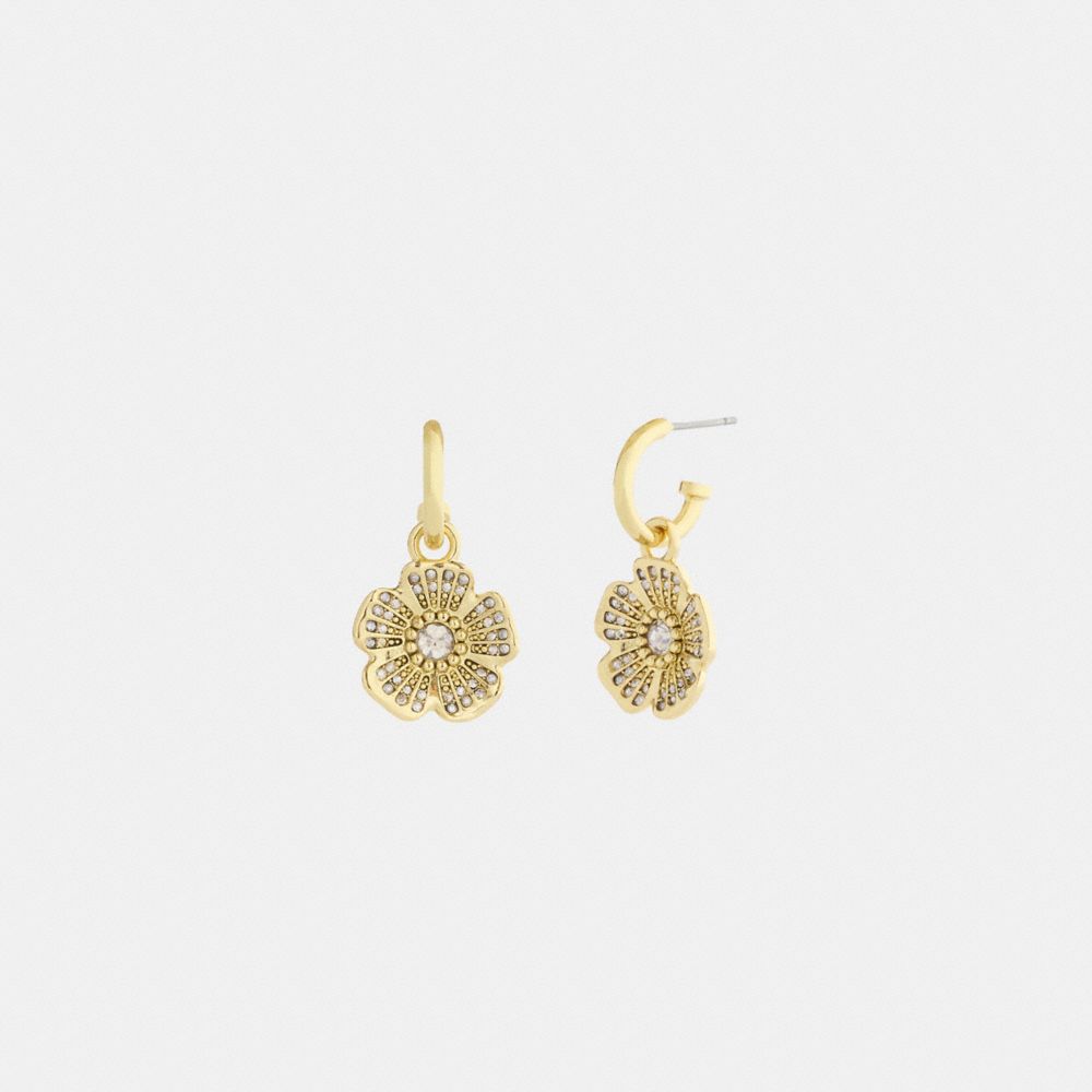 Pavé Tea Rose Charm Huggie Earrings
