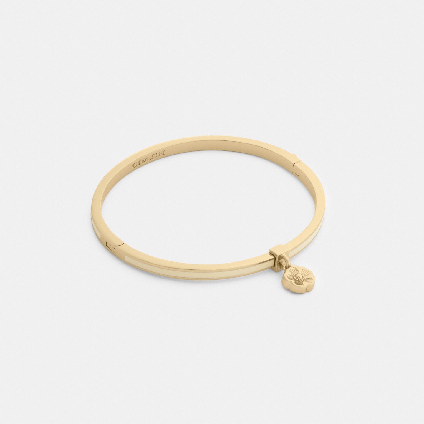 Женский браслет Coach Tea Rose Charm Enamel Thin Hinged, цвет: Золотой / Меловой — фото 1