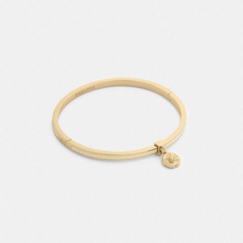 Женский браслет Coach Tea Rose Charm Enamel Thin Hinged, цвет: Золотой / Меловой