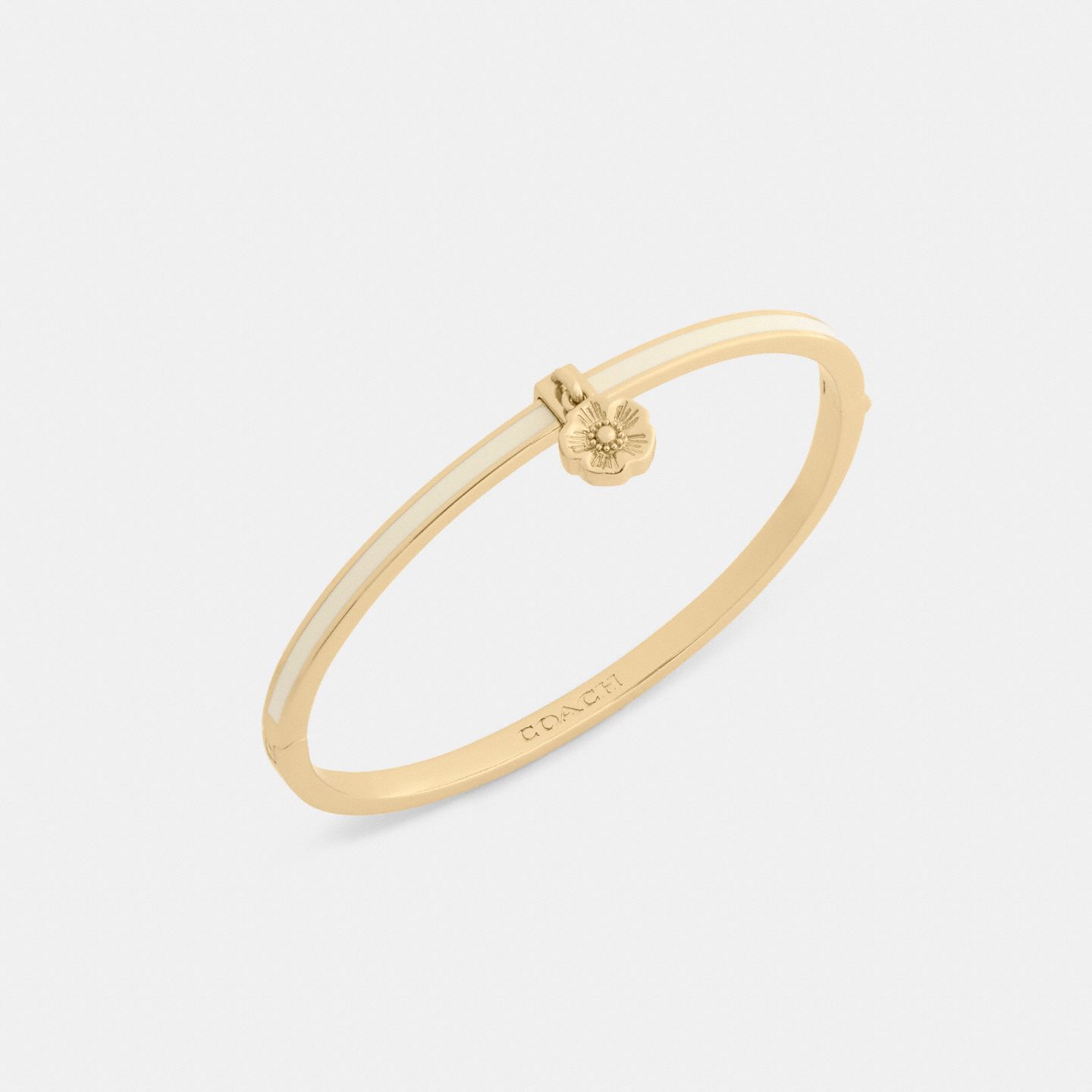 Женский браслет Coach Tea Rose Charm Enamel Thin Hinged, цвет: Золотой / Меловой — фото 2