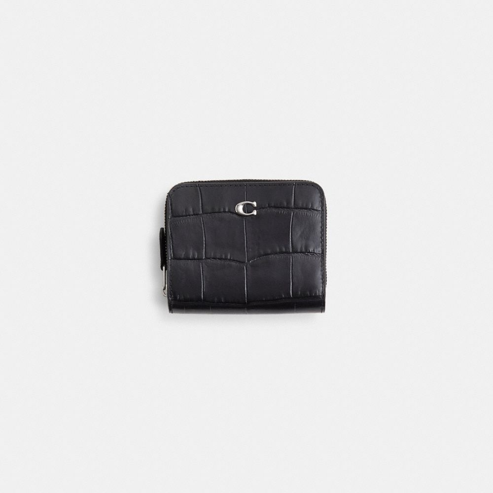 COACH®,Restored Essential Billfold Wallet,Leather,Bi Fold,Animal Skin Embossing,Logo,Sustainable,Casual,Black,Front View
