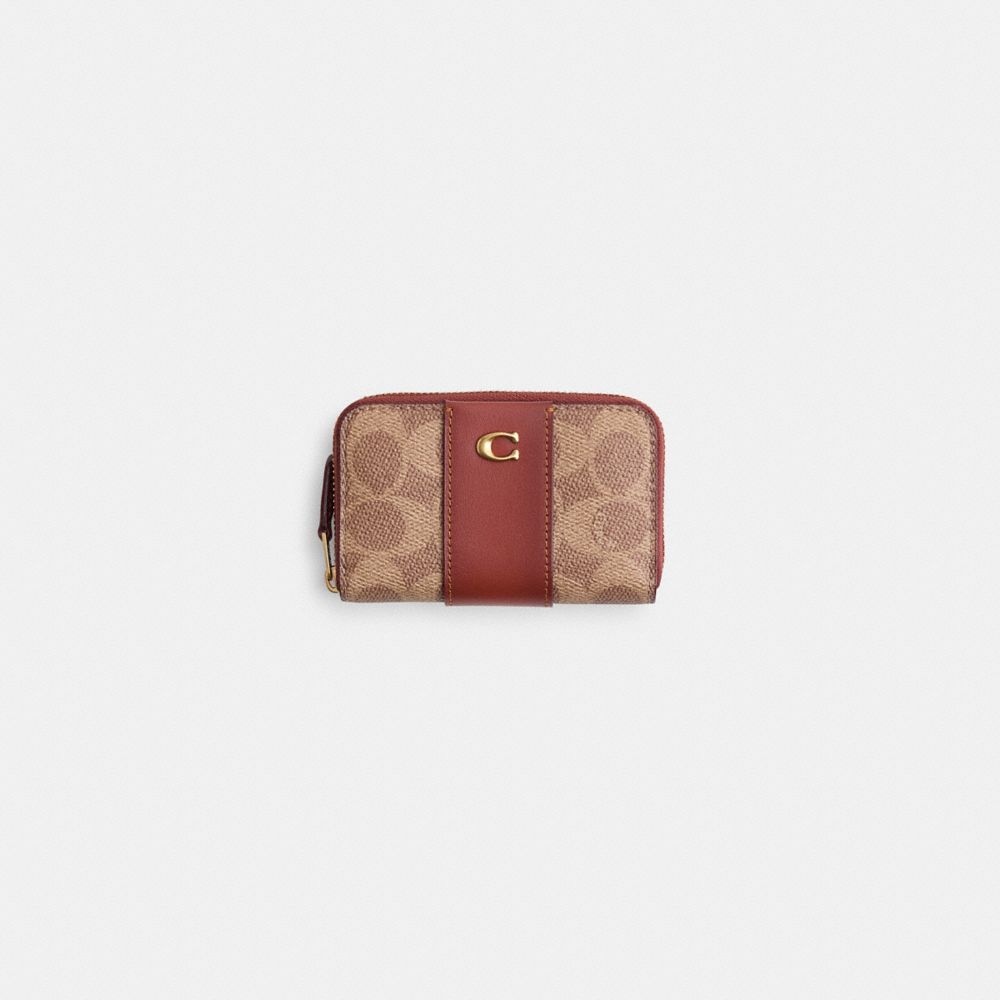 COACH®,Restored Essential Small Zip Around Card Case In Signature Canvas,,Front View