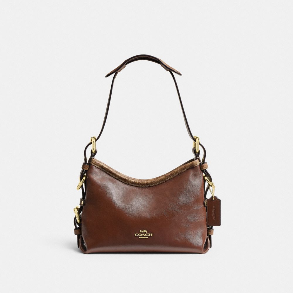 COACH®,Bolso de Hombro Laurel 22 con Hebillas y Lona Signature,Oro/Marrón Tan,Front View
