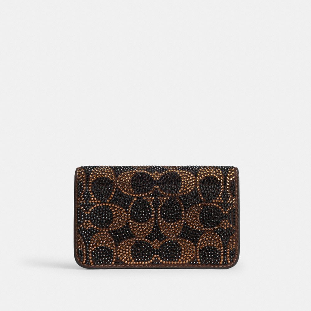 COACH®,Essential Slim Card Case With Crystal Signature,Brown,Front View
