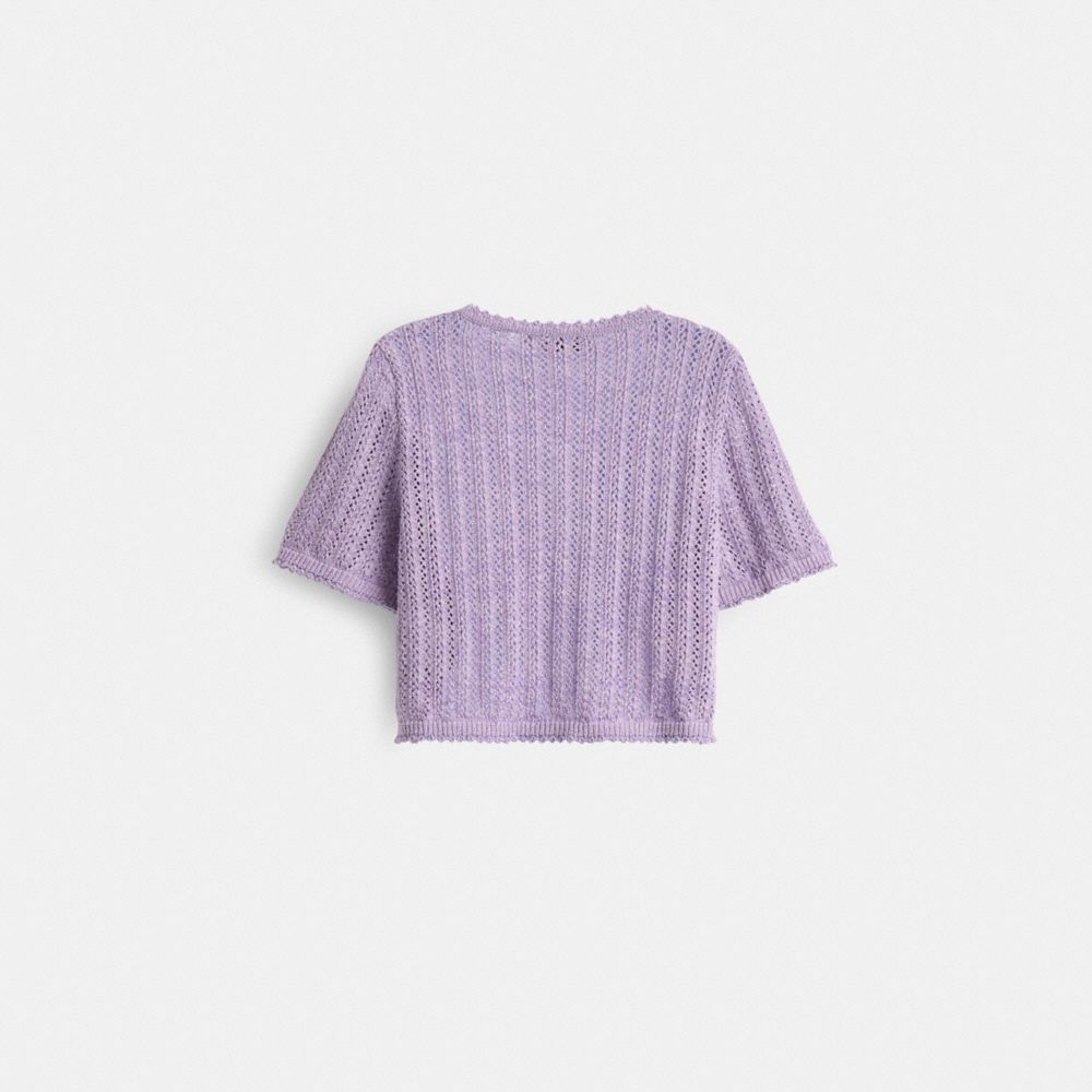 COACH®,Restored Cropped Knit Button Up Top,,Back View
