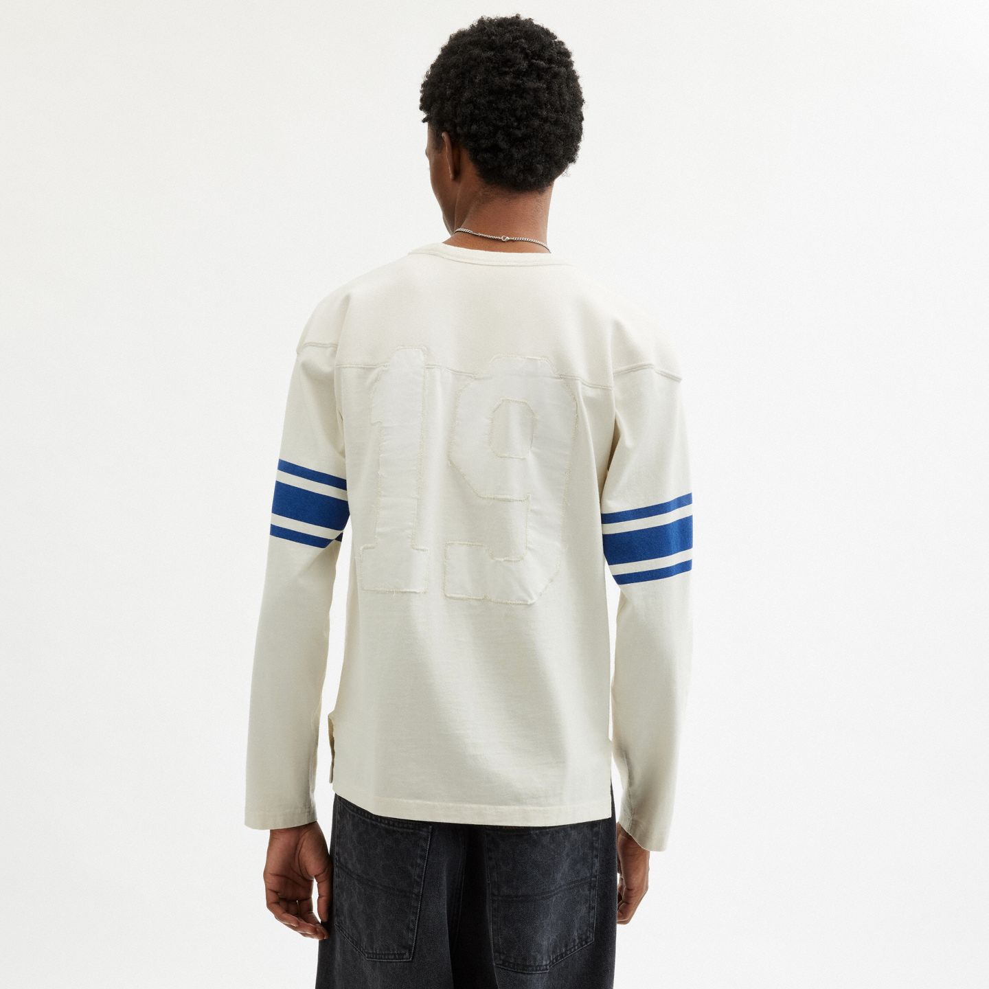 Мужская футболка Coach Striped Varsity Long Sleeve T-Shirt In Organic Cotton, цвет: Белый / Синий — фото 3