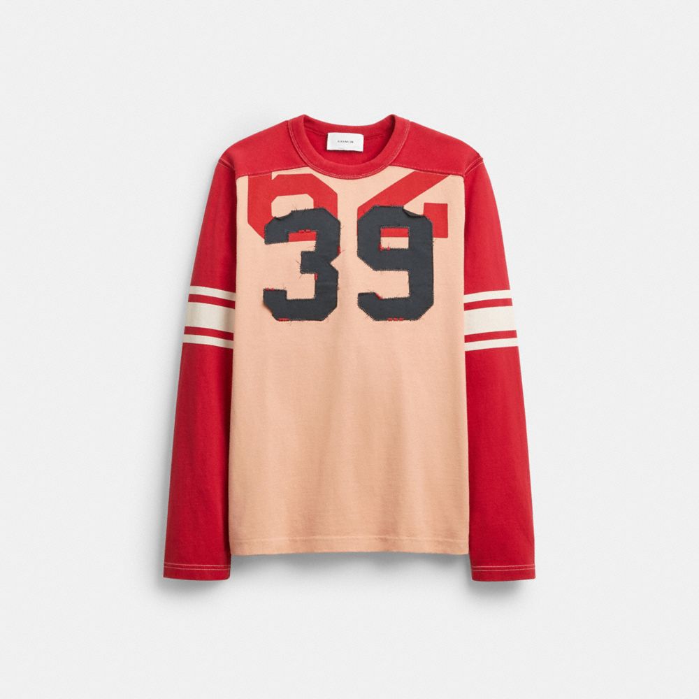 COACH®, ロング スリーブ ヴァーシティ Tシャツ・オーガニック コットン, トップス＆Tシャツ,ﾚｯﾄﾞ,Front View