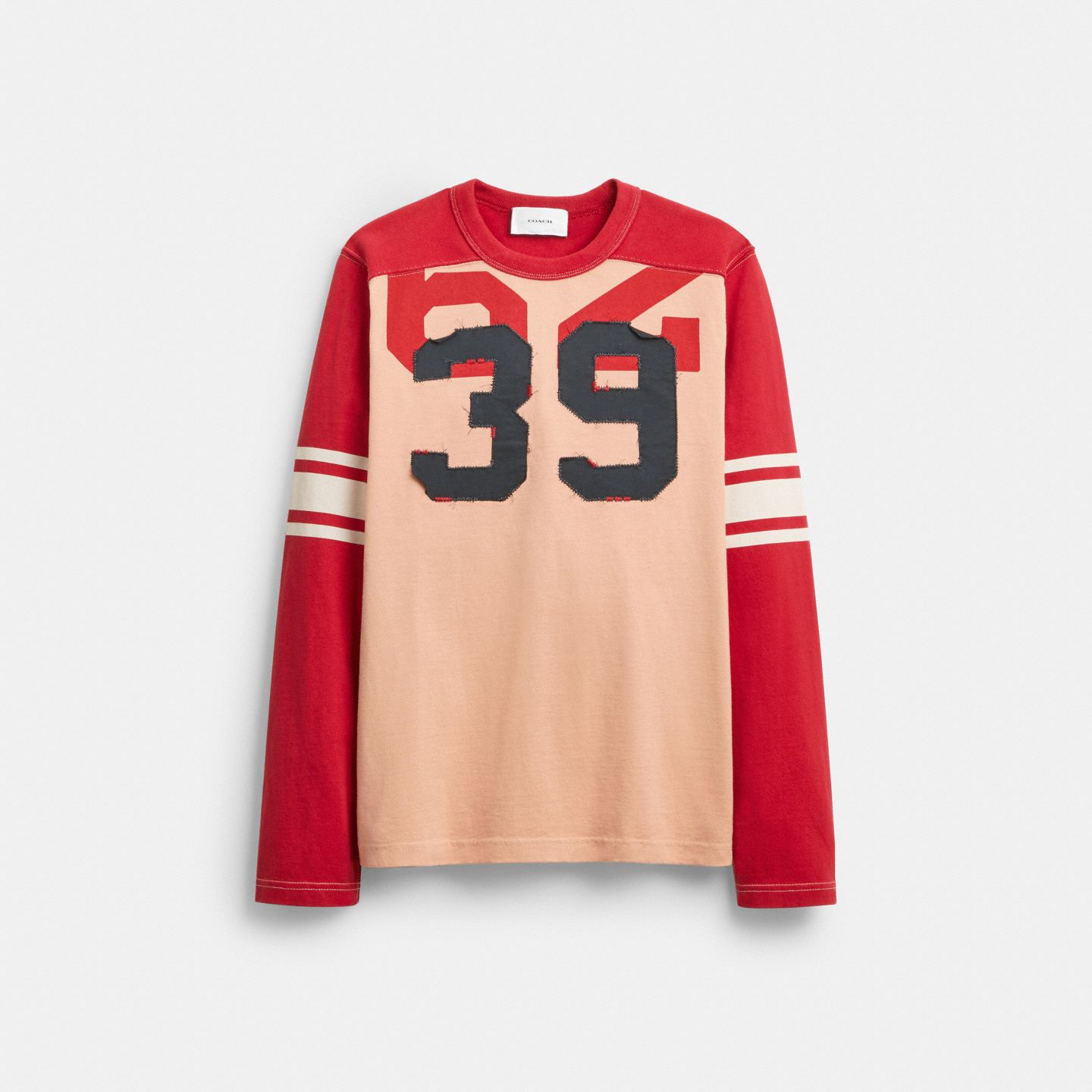 Женская футболка Coach Long Sleeve Varsity T-Shirt In Organic Cotton, цвет: Красный — фото 1