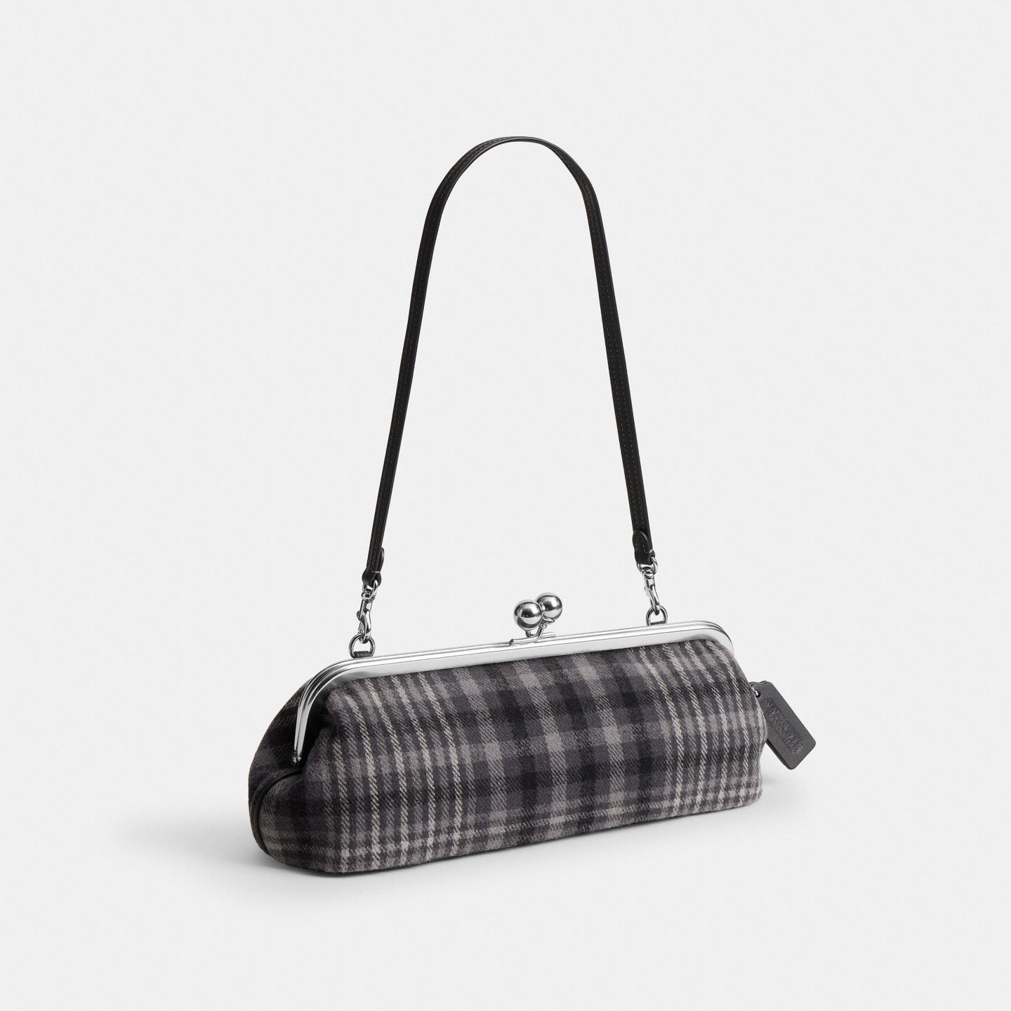 Женская сумка Coach Kisslock Frame Bag 30 With Plaid, цвет: Состаренный золотой / Серый разноцветный — фото 2