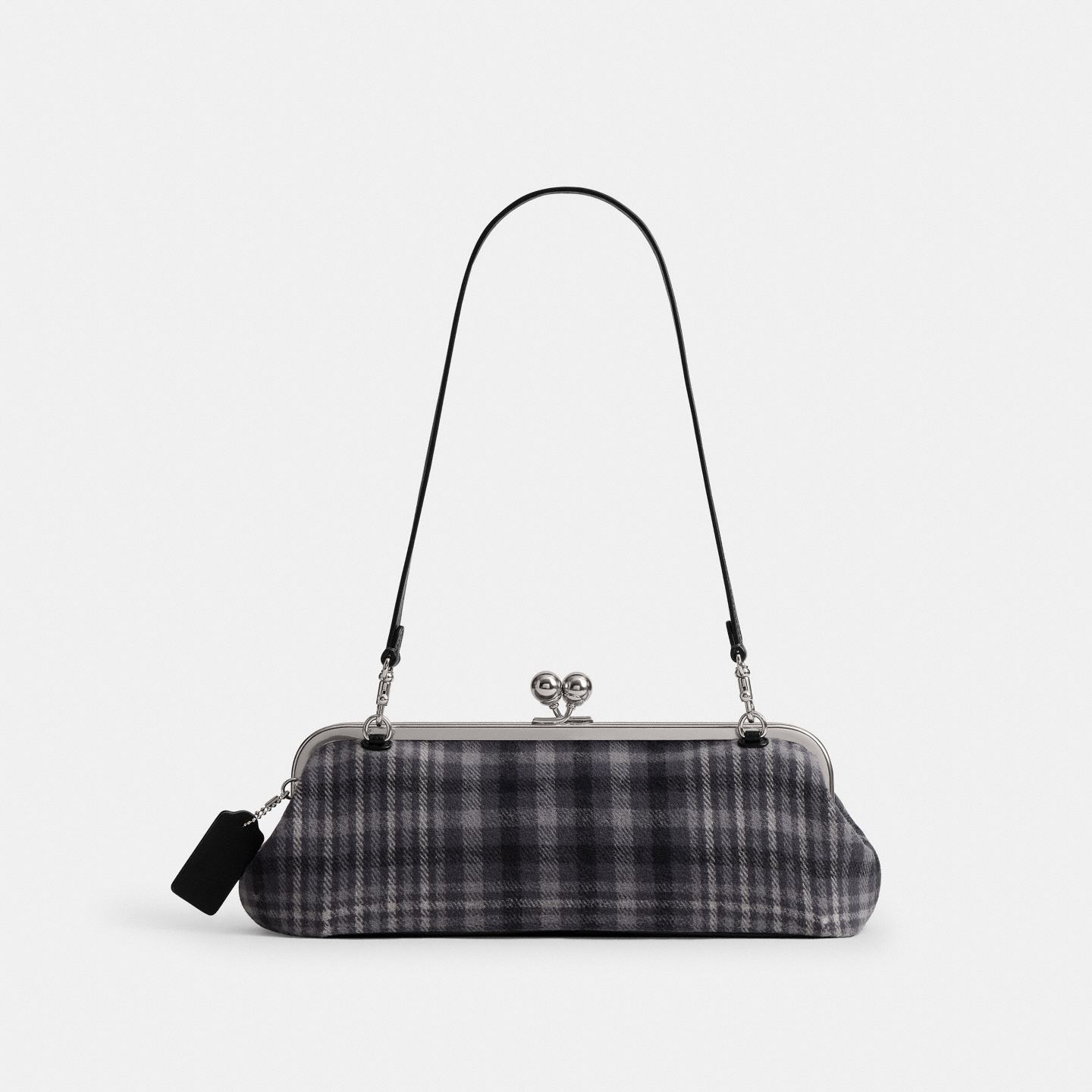 Женская сумка Coach Kisslock Frame Bag 30 With Plaid, цвет: Состаренный золотой / Серый разноцветный — фото 3
