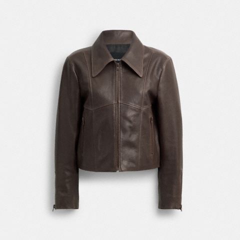 Женская куртка Coach Shrunken Leather, цвет: Коричневый