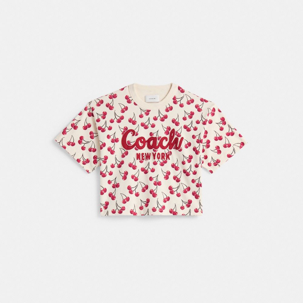 COACH Tシャツ ホワイト チェリー シグネチャー Restored Cherry Print Cursive Signature Cropped T-Shirt | COACH®