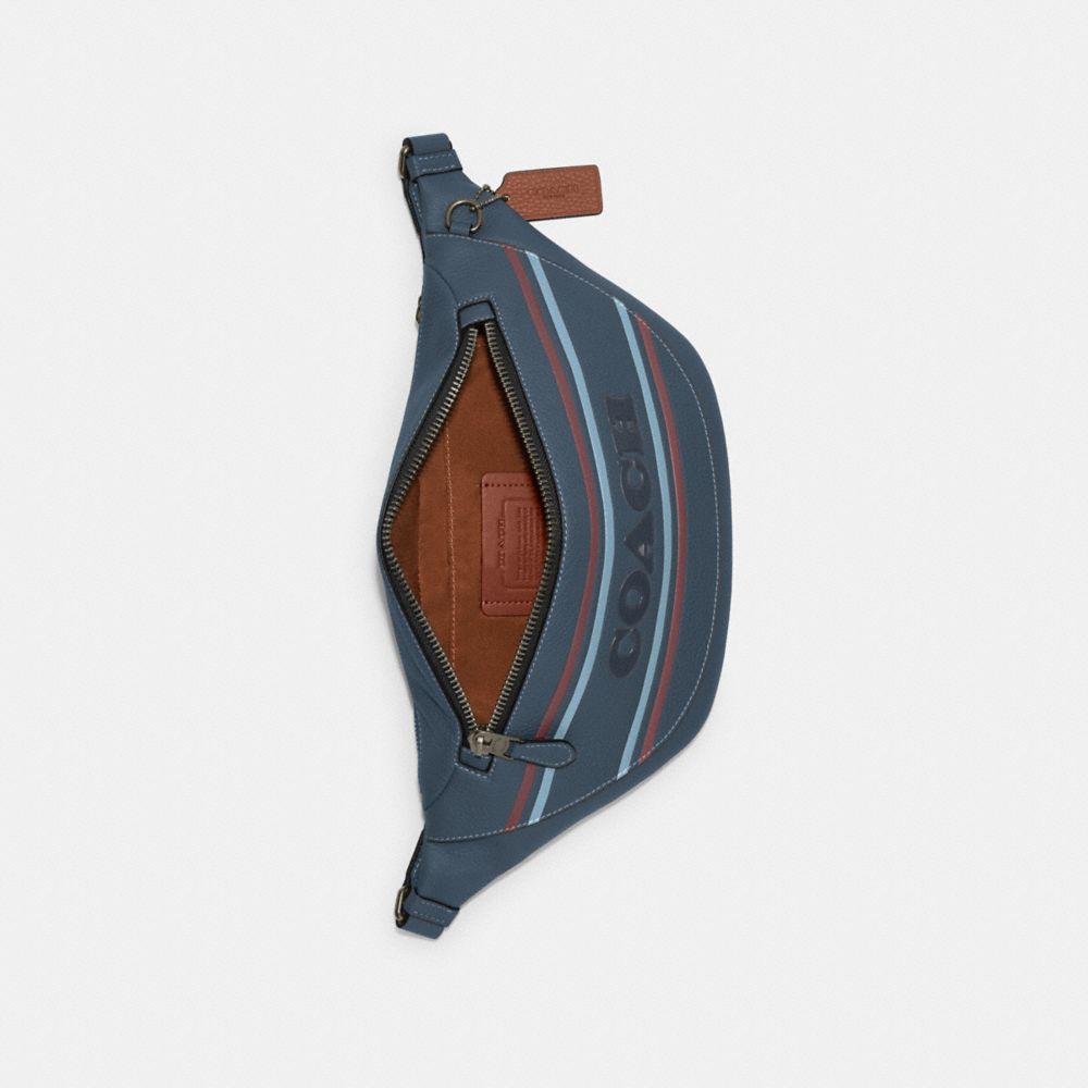 COACH®,Warren Belt Bag With Coach Stripe,Leather,Belt Bag,Stripe,Logo,Embossed,Chest Waist Strap,Casual,,Inside View,Top View